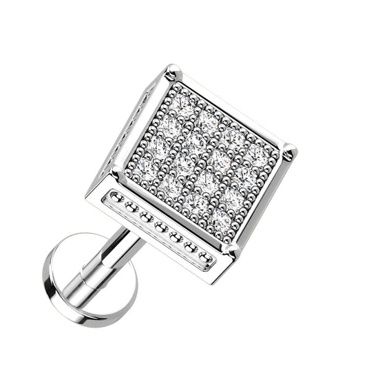 Knorpel Ohrstecker Quadrat Silber Gold Roségold Pavé Zirkonia Clear Piercings Chirurgenstahl Schraubverschluss Stab 6/8mm lang