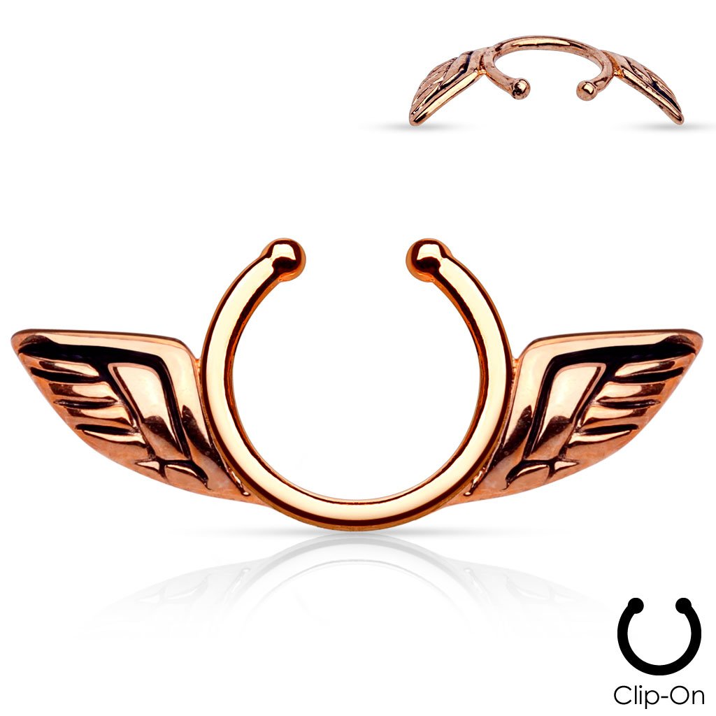 Brustwarzenpiercing Fake Engels-FLÜGEL Brustpiercing Clip ON Nippelpiercing Ring Chirurgenstahl Silber Roségold Gold