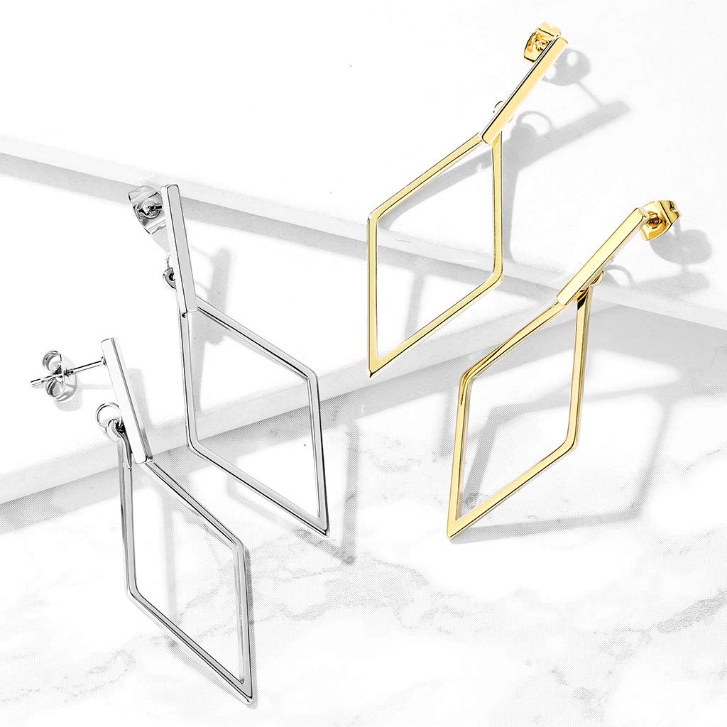 1 Paar Damen Ohrstecker Balken Anhänger Diamant-Design Ohrringe Chirurgenstahl Steckerverschluss Silber Gold