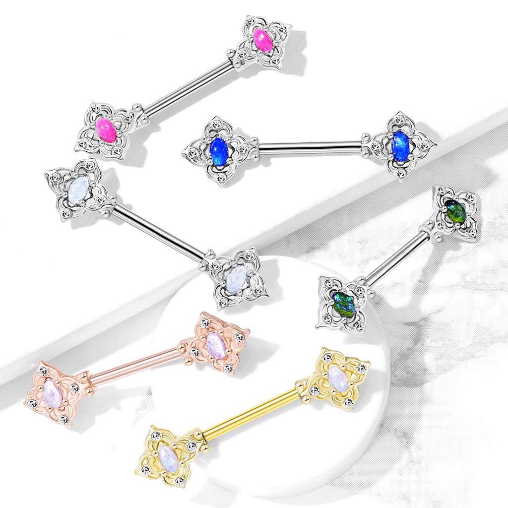Brustwarzenpiercing Glitzer-Opal Blumen-Quadrat Brustpiercing Nippelpiercing Chirurgenstahl viele Farben Stab 1,6/14mm