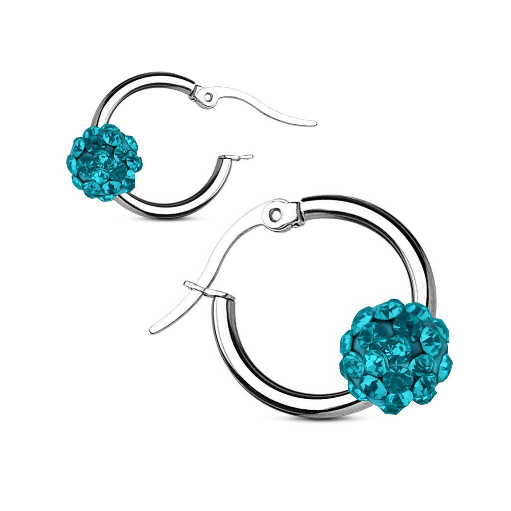 Damen 1 Paar Creolen KRISTALL-KUGEL Ohrringe Schmuck Ohrstecker Chirurgenstahl Silber Multicolor