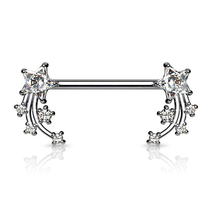Brustwarzenpiercing Stern-schnuppen Silber Clear Pink Aqua Brustpiercing Nippelpiercing Intimpiercing Chirurgenstahl Stab 16mm