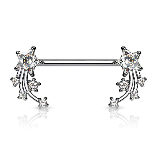 Brustwarzenpiercing Stern-schnuppen Silber Clear Pink Aqua Brustpiercing Nippelpiercing Intimpiercing Chirurgenstahl Stab 16mm