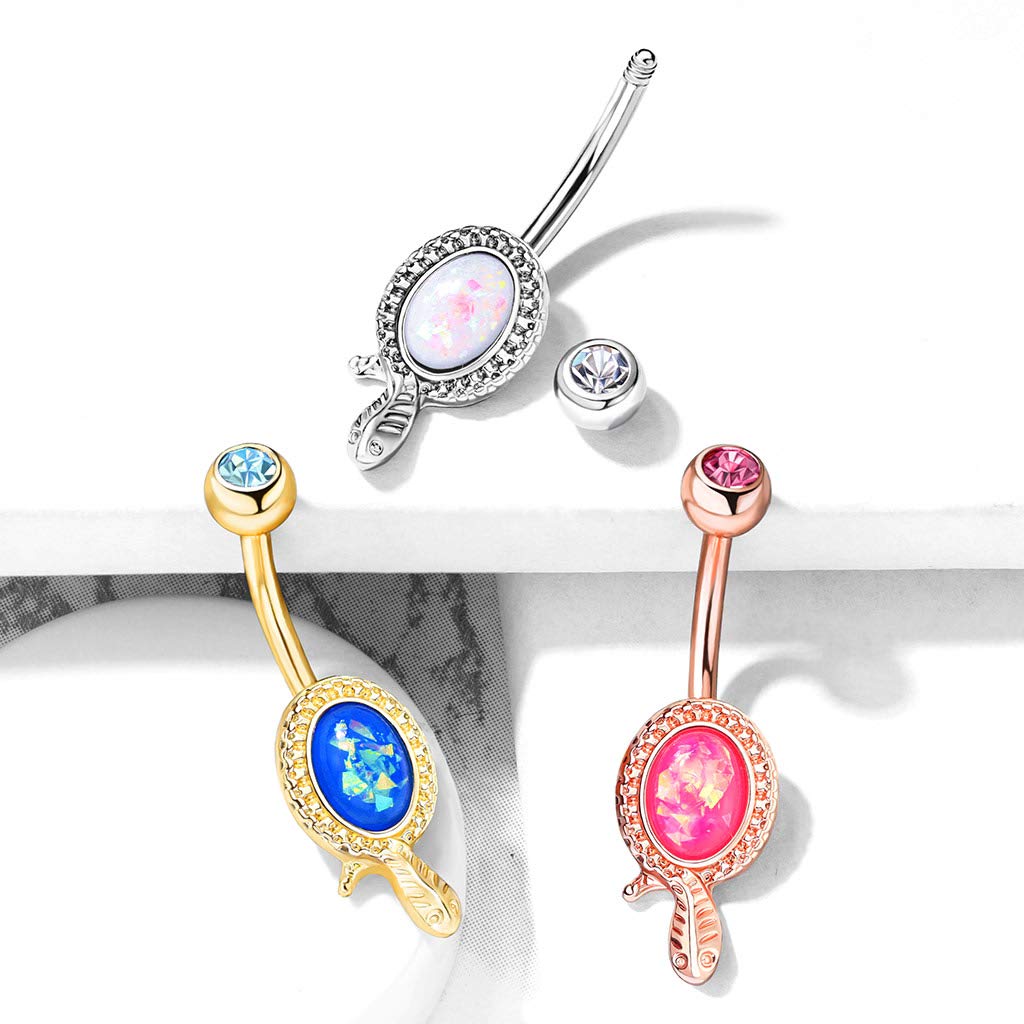 Bauchnabelpiercing Glitzer-Opal Schlange Nabelpiercing Chirurgenstahl Bananabell Silber Gold Weiß Pink Blau Stab 1,6/10mm