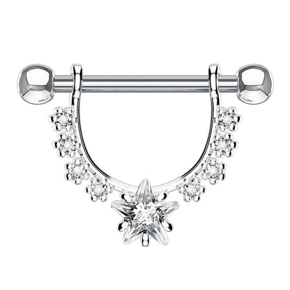 Brustwarzenpiercing GROSSER Stern Intimpiercing Brustpiercing Edelstahl Silber Gold Roségold Clear Aqua Stab 1,6mm 12mm