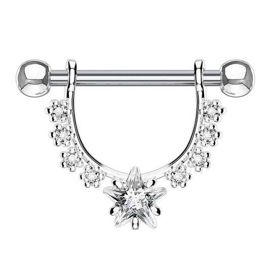 Brustwarzenpiercing GROSSER Stern Intimpiercing Brustpiercing Edelstahl Silber Gold Roségold Clear Aqua Stab 1,6mm 12mm