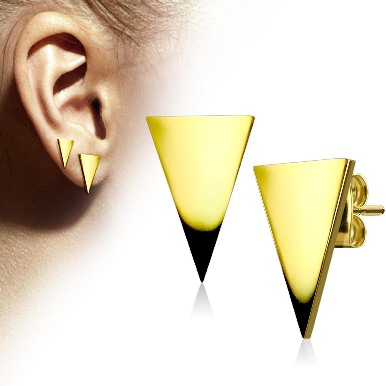 1 Paar funkelnde Ohrringe GROSSES DREIECK 7x11 mm 10x15 mm Ohrringe Ohrstecker Chirurgenstahl Set Silber Roségold Gold