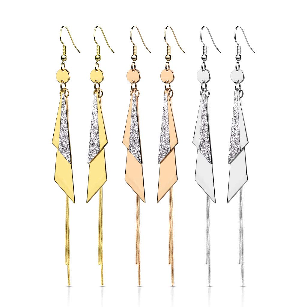 1 Paar Damen Ohrringe 2 Große Glitzer-Dreiecke Ketten Anhänger e Ohrstecker Chirurgenstahl Gold Roségold Silber Länge 103,2mm