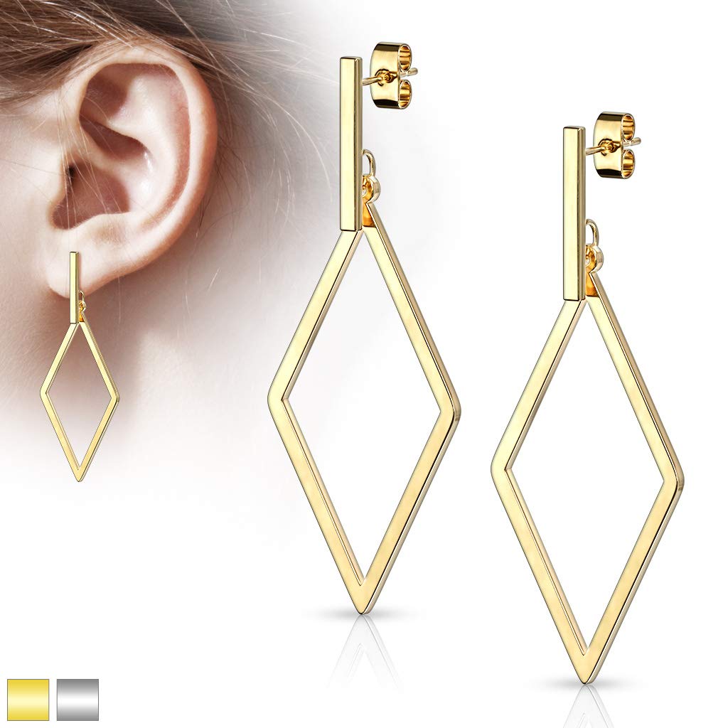 1 Paar Damen Ohrstecker Balken Anhänger Diamant-Design Ohrringe Chirurgenstahl Steckerverschluss Silber Gold