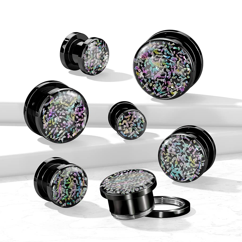 Ohrtunnel Regenbogen Fossilien Schwarz Chirurgenstahl Ohrpiercing Ohrschmuck Plug Screw Fit Schraubverschluss 6-25mm