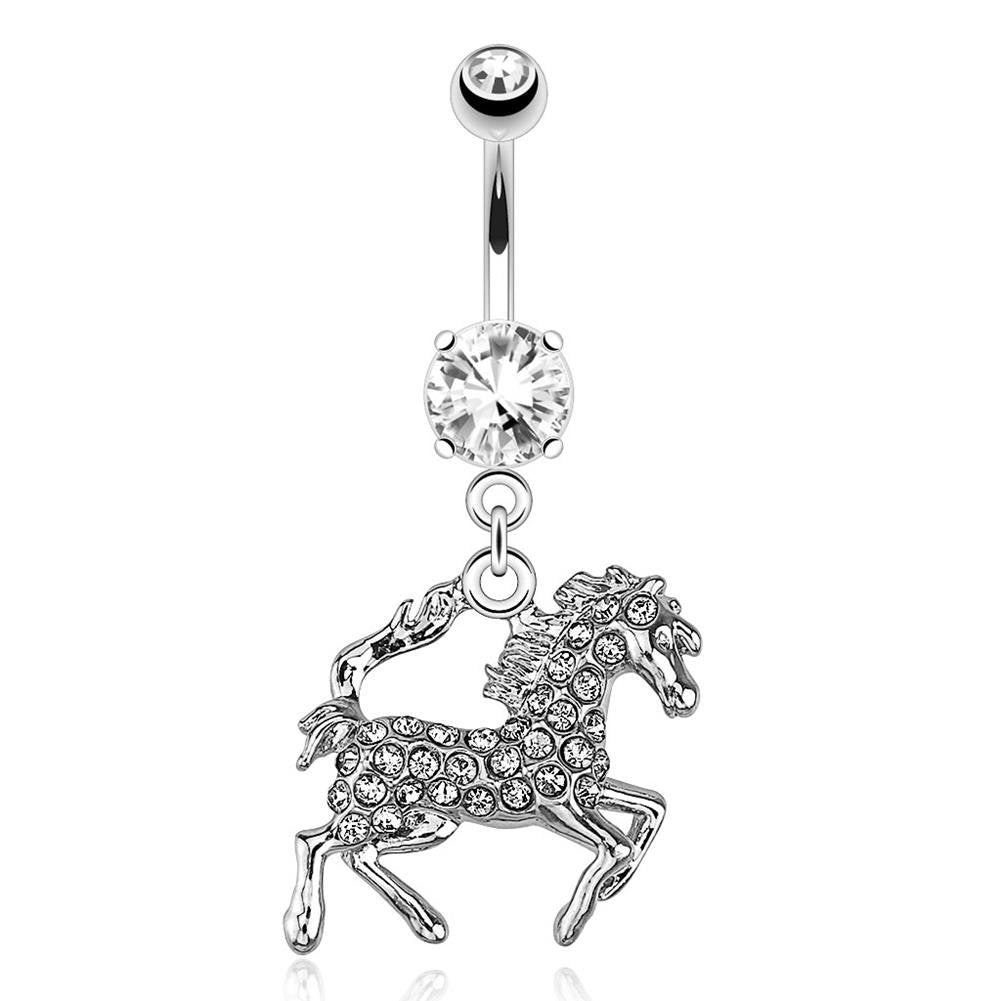 Bauchnabelpiercing 1,6mm 10mm Anhänger Pferd Tier Nabelpiercing Chirurgenstahl Bananabell Zirkonia Gold 14 Karat Silber Clear