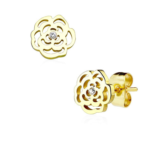 1 Paar Ohrringe Set Ohrstecker Edelstahl Chirurgenstahl Rose Blume clear Zirkonia gold silber