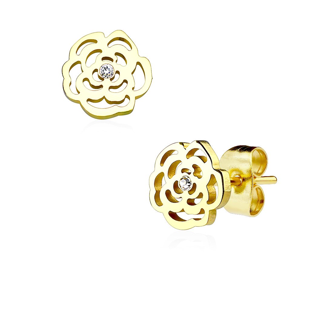 1 Paar Ohrringe Set Ohrstecker Edelstahl Chirurgenstahl Rose Blume clear Zirkonia gold silber