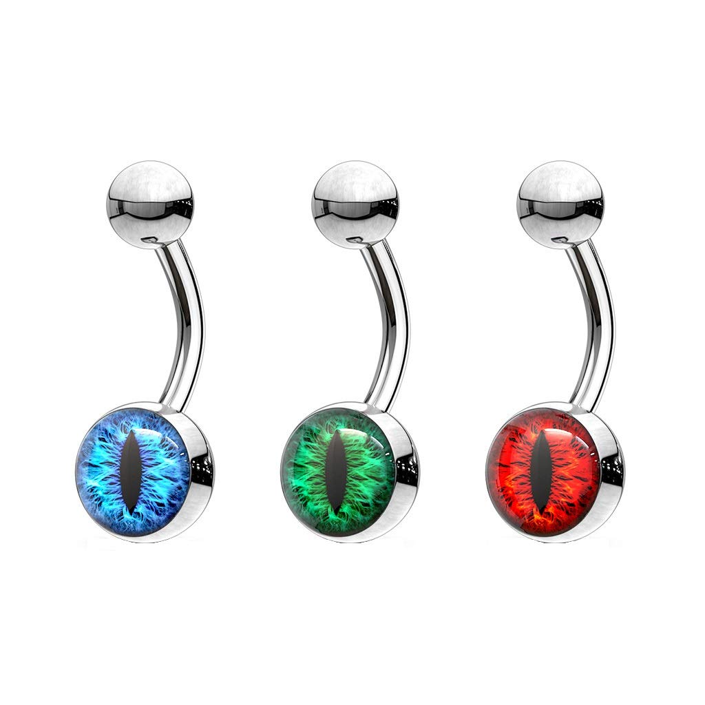 Bauchnabelpiercing Schlangen-Auge Nabelpiercing Chirurgenstahl Bananabell Silber Blau Grün Rot Stab 1,6/10mm