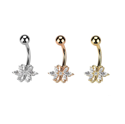 Bauchnabelpiercing Florales Design Marquise Zirkonia Clear Nabelpiercing Chirurgenstahl Bananabell Stab-länge 10mm