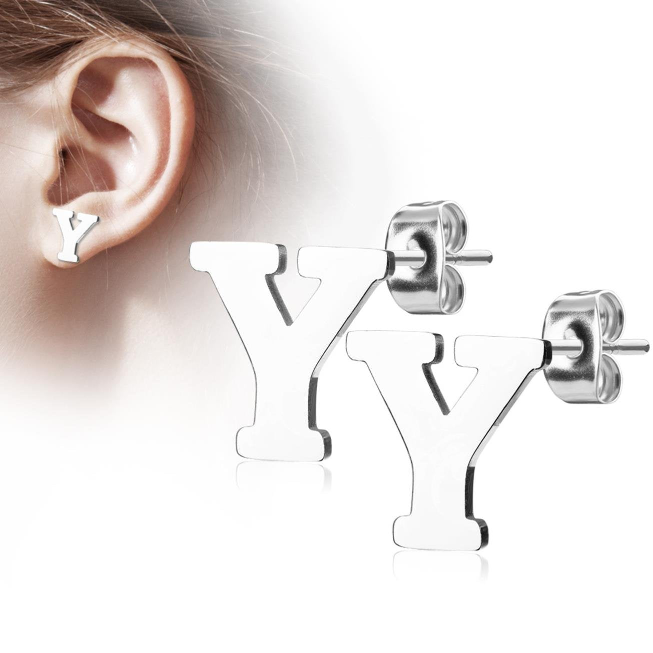 1 Paar Ohrstecker ALPHABET INITIALEN e Ohrringe Schmuck Set Edelstahl Silber Roségold