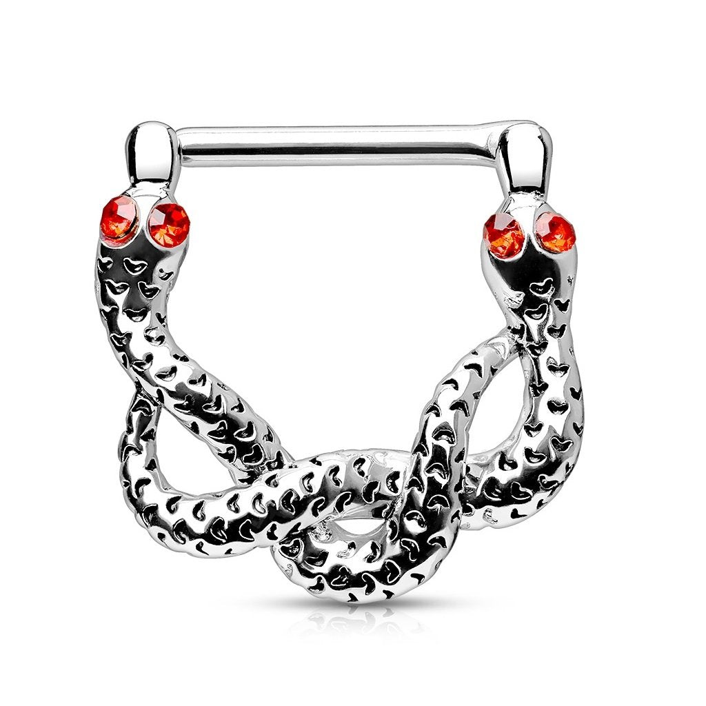 Funkelnde Schlange Brustwarzenpiercing Intimpiercing Brustpiercing Nippelpiercing Edelstahl Silber ZIRKONIA Rot 1,6mm 12mm