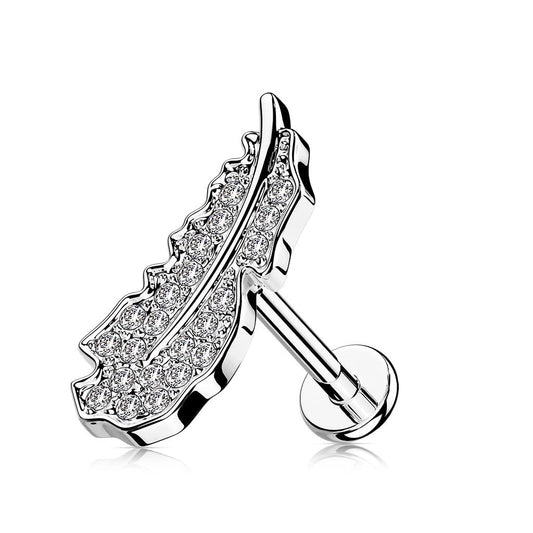 Knorpel Ohrstecker Feder Silber Gold Roségold Pavé Zirkonia Clear Piercings Chirurgenstahl Schraubverschluss Stab 6/8mm lang
