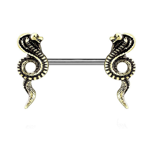 Brustwarzenpiercing Vintage Kobra Brustpiercing Nippelpiercing Chirurgenstahl Antik-Gold Antik-Silber Stab 1,6/14mm