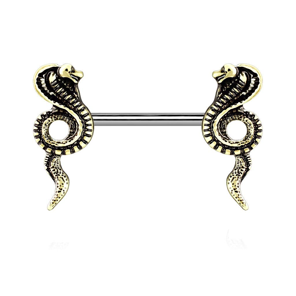 Brustwarzenpiercing Vintage Kobra Brustpiercing Nippelpiercing Chirurgenstahl Antik-Gold Antik-Silber Stab 1,6/14mm