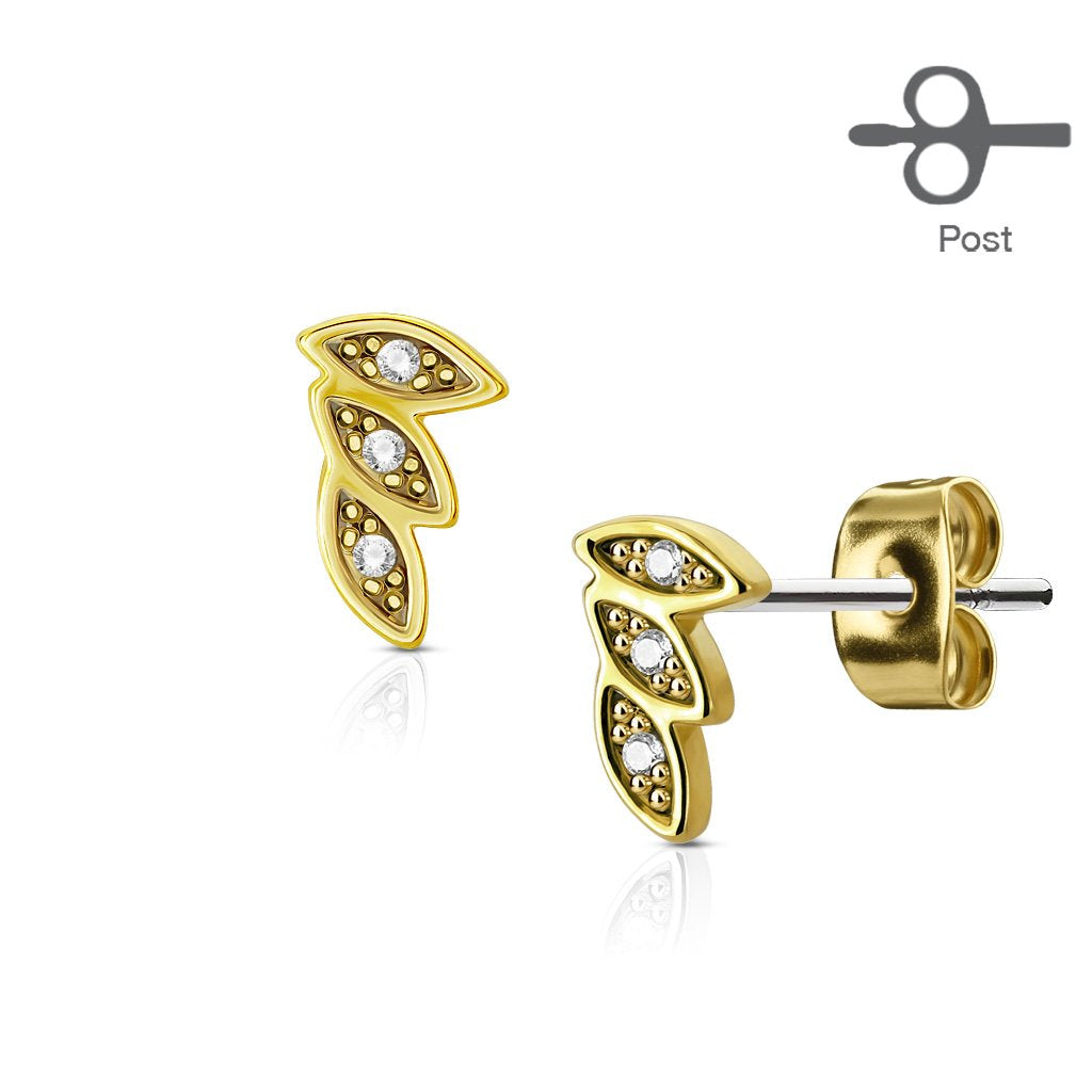 1 Paar Ohrringe Set Stecker Edelstahl Chirurgenstahl 3 Blaetter Leaves clear Zirkonia gold silber roségold