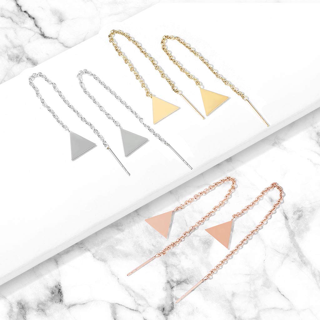 1 Paar Damen Ohrring Durchzieher Anhänger Dreieck Ohrringe Ohrstecker Chirurgenstahl Silber Gold Roségold