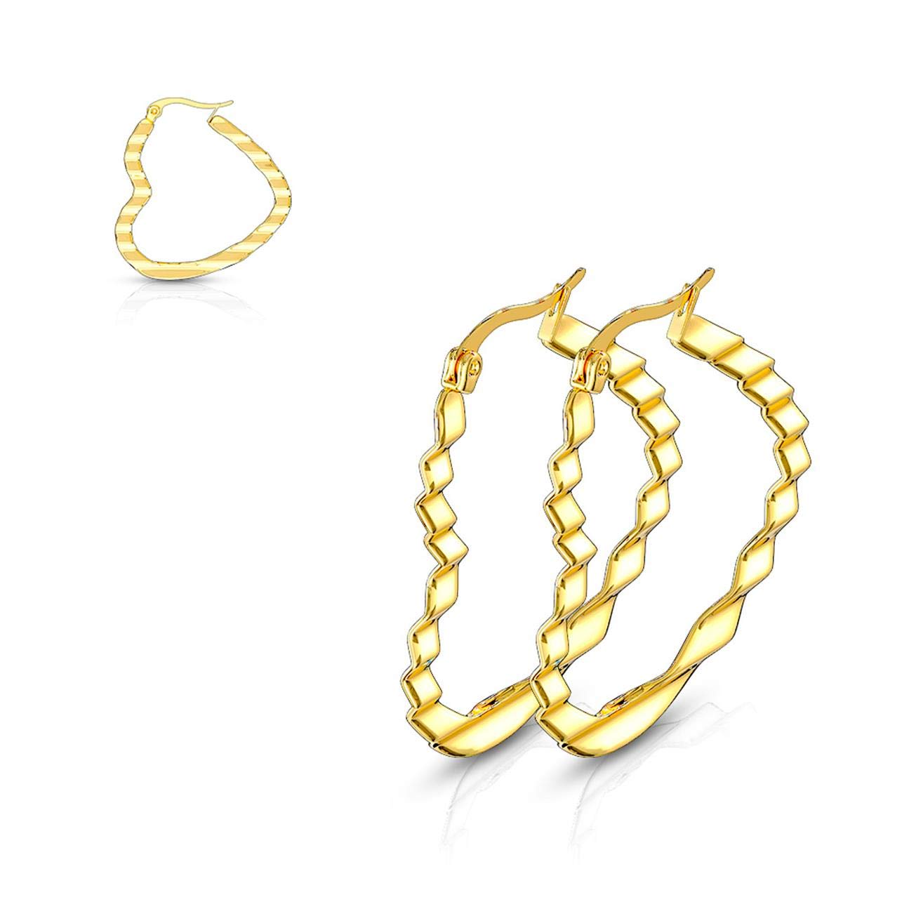 1 Paar Damen HERZ CREOLEN WELLEN-DESIGN Ohrringe Ohrstecker Chirurgenstahl Gold 30/40/50mm