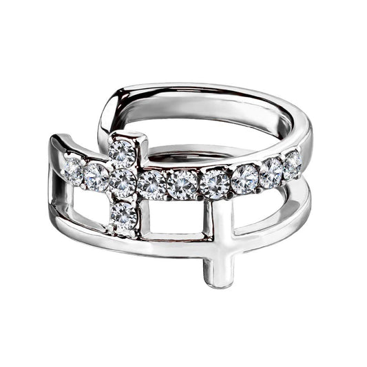 Ohrklemme DOPPEL KREUZ PAVÉ ZIRKONIA clear Ohrringe Ohrclip Fake-Piercing Messing Silber Gold Roségold
