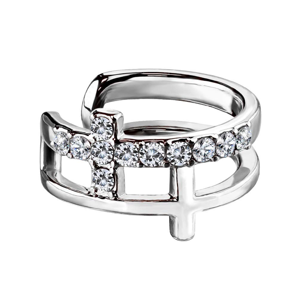 Ohrklemme DOPPEL KREUZ PAVÉ ZIRKONIA clear Ohrringe Ohrclip Fake-Piercing Messing Silber Gold Roségold