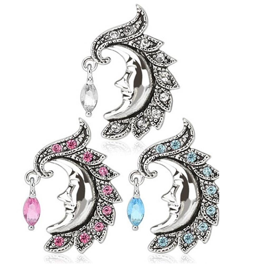 Bauchnabelpiercing MOND-Gesicht Zirkonia Anhänger 1,6mm 10mm Nabelpiercing Edelstahl Chirurgenstahl Bananabell Clear Pink Aqua