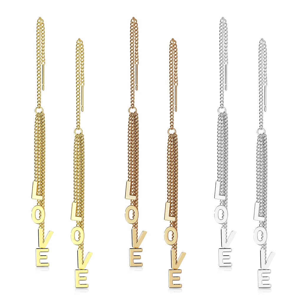 1 Paar Damen Ohrringe Durchzieher Ketten-Anhänger Wort LOVE Ohrringe Ohrstecker Chirurgenstahl Gold Roségold Silber