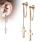 1 Paar Damen Ohrstecker Ketten-Kreuz Anhänger Chirurgenstahl Ohrringe Ohrhänger Silber Gold Schwarz Roségold