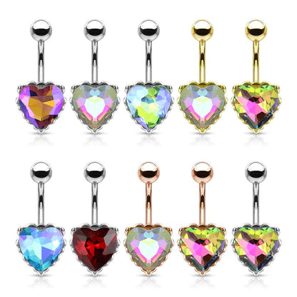 Bauchnabelpiercing Regenbogen-Effekt Kristall Herz Nabelpiercing Chirurgenstahl Bananabell viele Farben Stab 1,6/10mm
