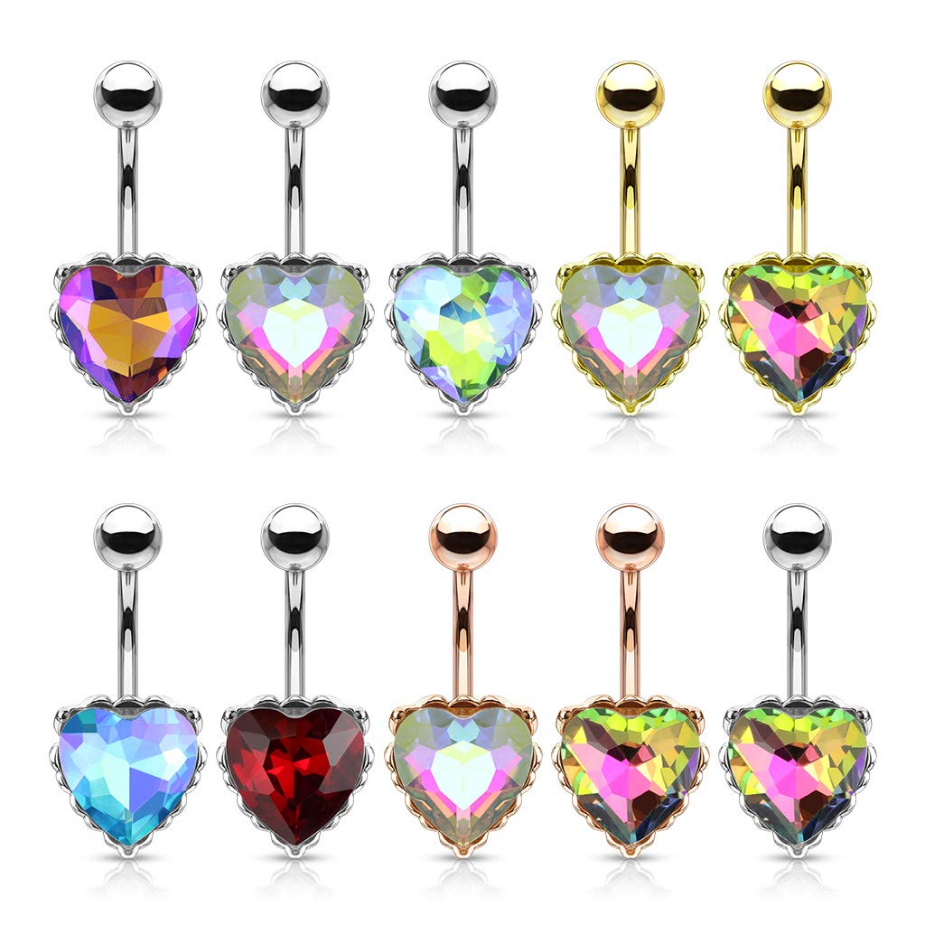 Bauchnabelpiercing Regenbogen-Effekt Kristall Herz Nabelpiercing Chirurgenstahl Bananabell viele Farben Stab 1,6/10mm