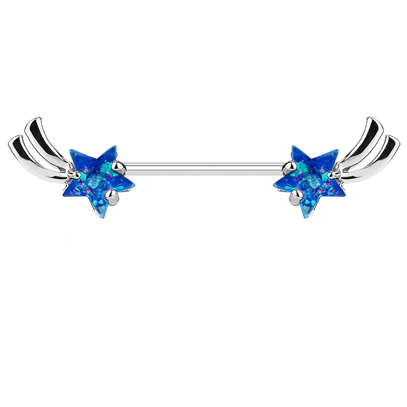 Brustwarzenpiercing Stern-SCHNUPPE Brustpiercing Intimpiercing Edelstahl Glitzer-Opal Silber Gold Roségold Stab 1,6mm 14mm