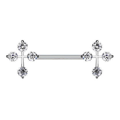 Brustwarzenpiercing 2 ZIRKONIA KREUZE Brustpiercing Nippelpiercing Edelstahl Silber Roségold Gold Stab 1,6mm 14mm