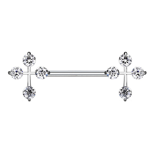 Brustwarzenpiercing 2 ZIRKONIA KREUZE Brustpiercing Nippelpiercing Edelstahl Silber Roségold Gold Stab 1,6mm 14mm