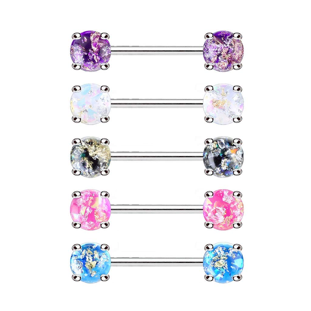 Brustwarzenpiercing Lava Glitzer Stein Brustpiercing Nippelpiercing Chirurgenstahl Silber Stabdicke 1,6mm Länge 14mm