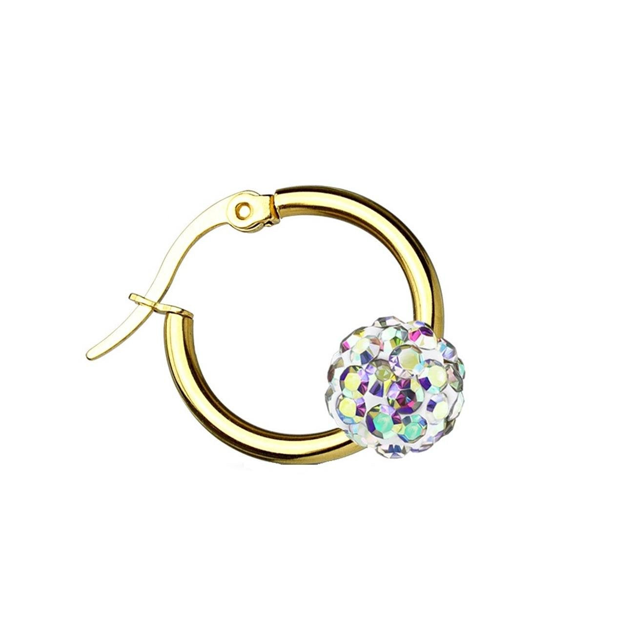 Damen 1 Paar Creolen KRISTALL-KUGEL Ohrringe Schmuck Ohrstecker Chirurgenstahl Gold Multicolor