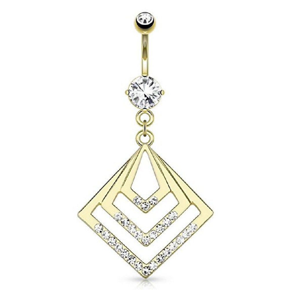 Bauchnabelpiercing 1,6mm 10mm Anhänger Viereck Ring Nabelpiercing Edelstahl Chirurgenstahl Bananabell Zirkonia Vergoldet 14 Karat