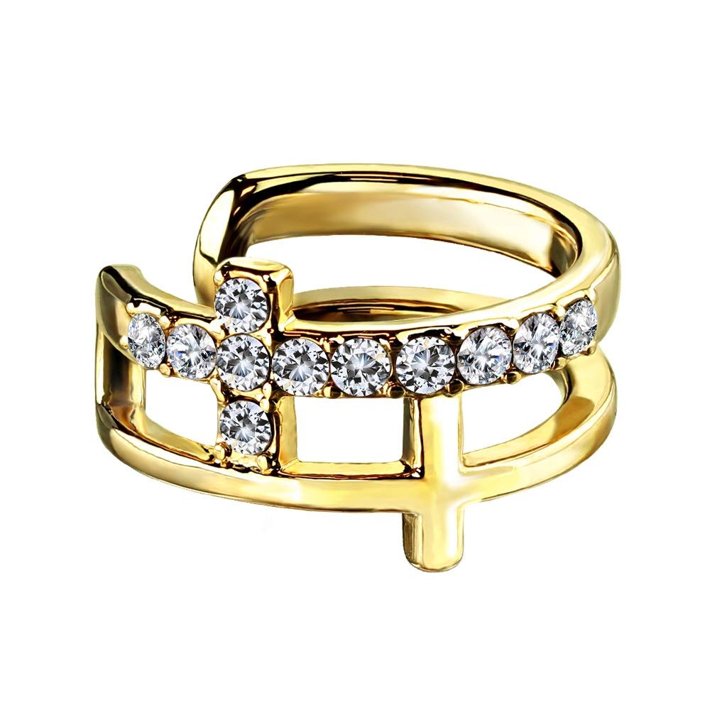 Ohrklemme DOPPEL KREUZ PAVÉ ZIRKONIA clear Ohrringe Ohrclip Fake-Piercing Messing Silber Gold Roségold