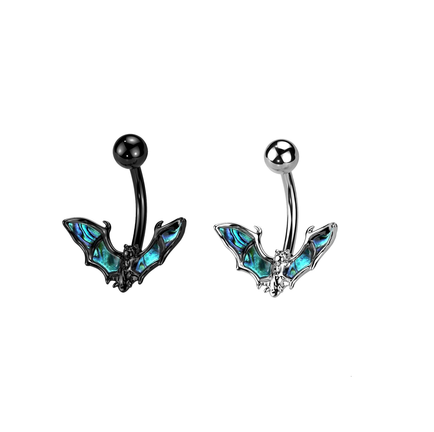 Bauchnabelpiercing Fledermaus Abalone Schwarz Silber Nabelpiercing Chirurgenstahl Bananabell Stab-länge 10mm