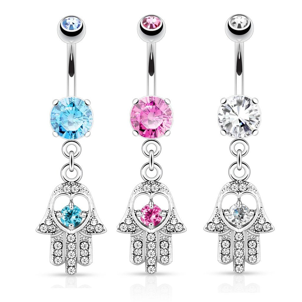 Bauchnabelpiercing Set 1,6mm 10mm Hamsa 15,9 x 11,2mm Nabelpiercing Chirurgenstahl Bananabell Zirkonia Silber