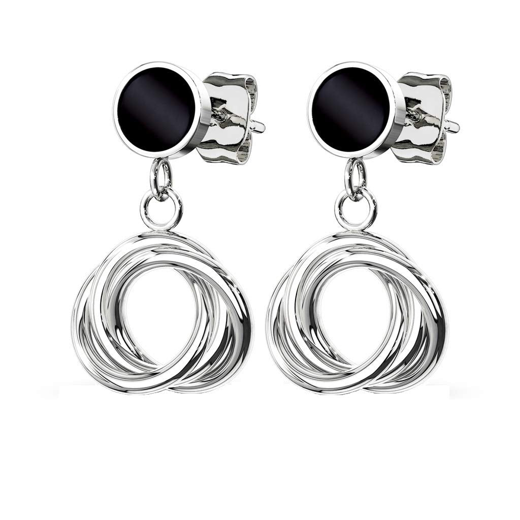 1 Paar Damen e Schwarze Emaille Anhänger verflochtene Kreise Ohrringe Ohrstecker Chirurgenstahl Gold Roségold Silber 12,3mm