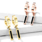 1 Paar Damen CREOLEN Anhänger schwarzer Balken Ohrringe Ohrstecker Chirurgenstahl Gold Roségold 28mm
