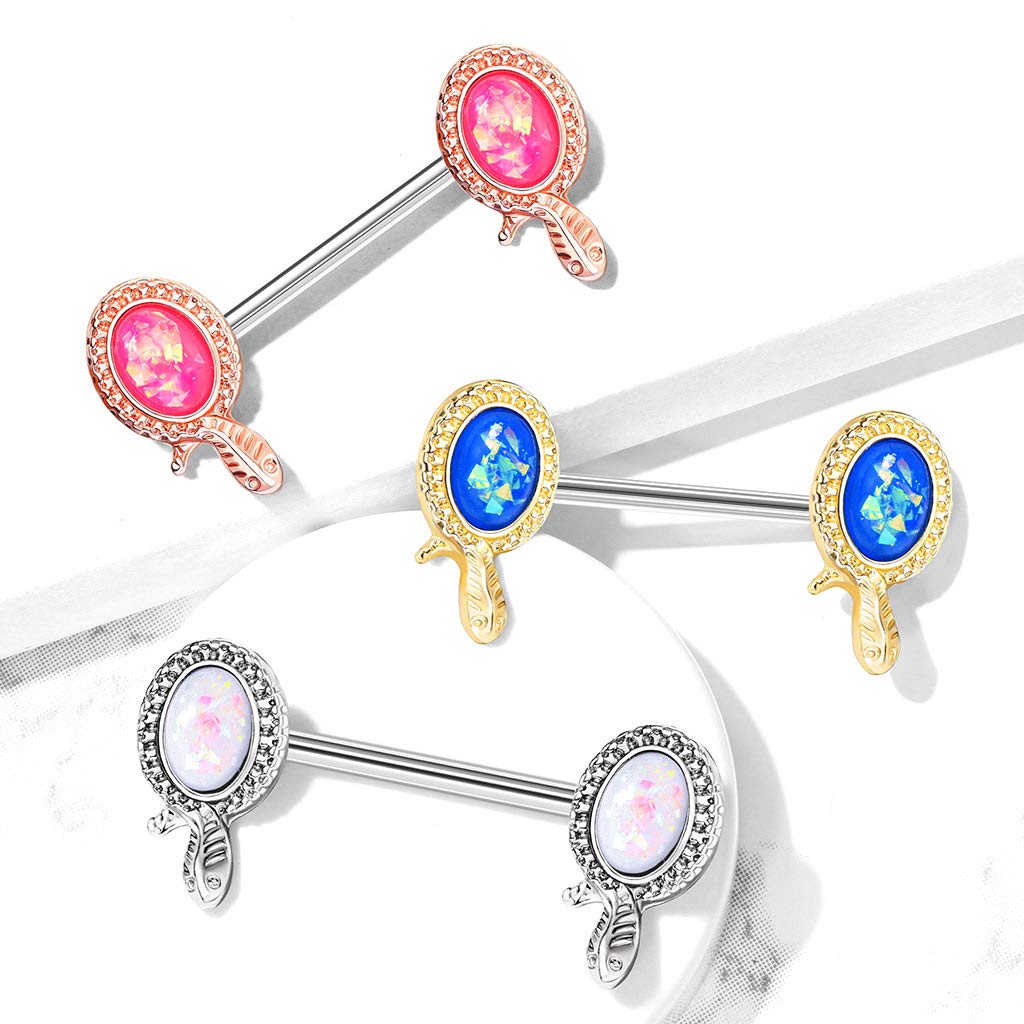 Brustwarzenpiercing Glitzer-Opal Schlange Brustpiercing Nippelpiercing Chirurgenstahl Gold Roségold Silber Stab 1,6/14mm