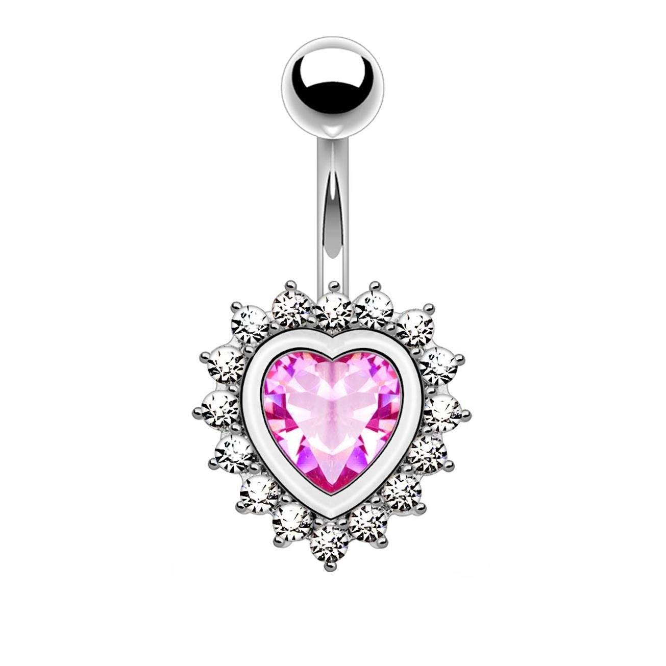 Bauchnabelpiercing ZIRKONIA Herz Nabelpiercing Chirurgenstahl Bananabell 14kt Vergoldet Silber Multicolor Stab 1,6/10mm