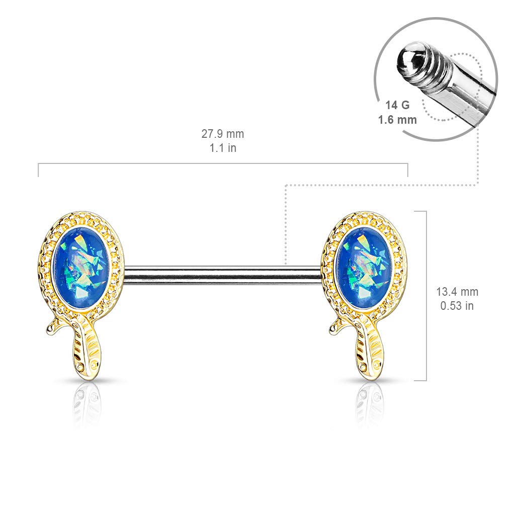 Brustwarzenpiercing Glitzer-Opal Schlange Brustpiercing Nippelpiercing Chirurgenstahl Gold Roségold Silber Stab 1,6/14mm