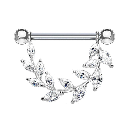 Brustwarzenpiercing KRISTALL-Rebe Intimpiercing Brustpiercing Edelstahl ZIRKONIA Clear ROSÉGOLD Silber Gold 1,6mm 14mm