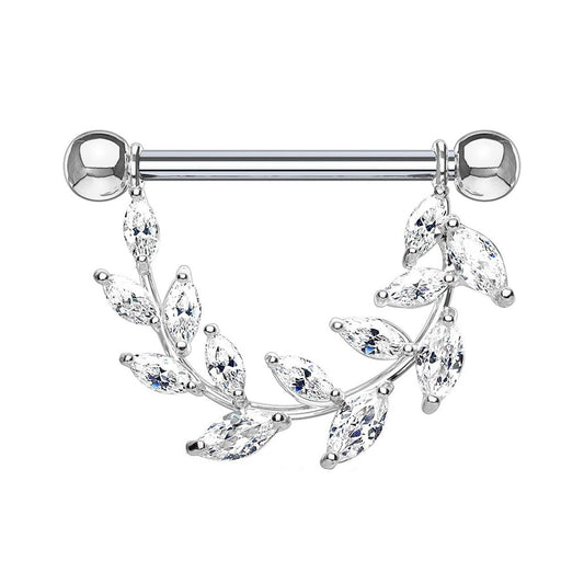 Brustwarzenpiercing KRISTALL-Rebe Intimpiercing Brustpiercing Edelstahl ZIRKONIA Clear ROSÉGOLD Silber Gold 1,6mm 14mm